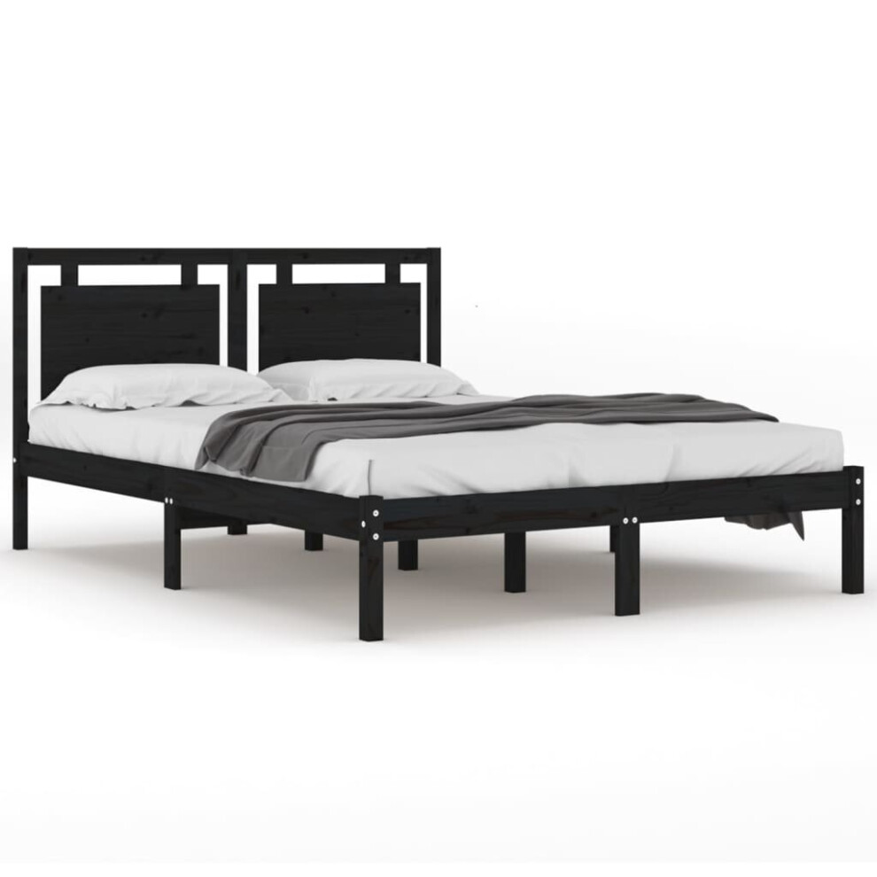 vidaXL Solid Wood Bed Frame Black 120x200 cm Bedroom Wooden Bedstead Bed Base