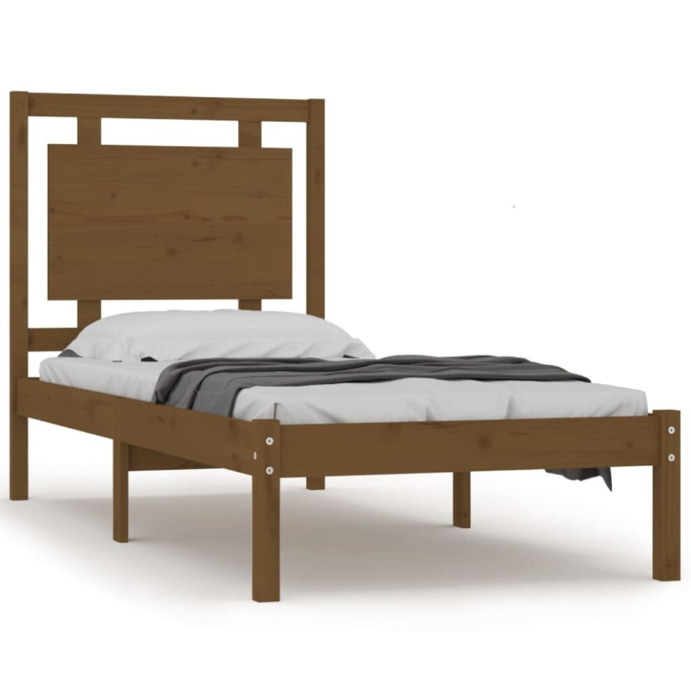 vidaXL Solid Wood Bed Frame Honey Brown 100x200 cm Wooden Bedstead Bed Base