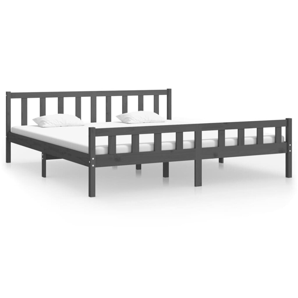 vidaXL Solid Wood Bed Frame Grey 200x200 cm Bedroom Wooden Bedstead Bed Base