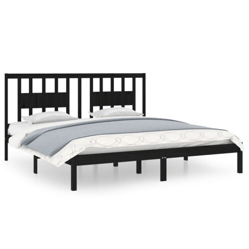 VidaXL vidaXL Solid Wood Pine Bed Frame Black 200x200 cm Bedstead Platform Bed Frame 1