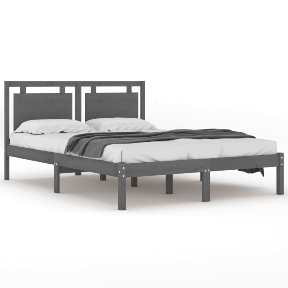 vidaXL Solid Wood Bed Frame Grey 120x200 cm Bedroom Wooden Bedstead Bed Base