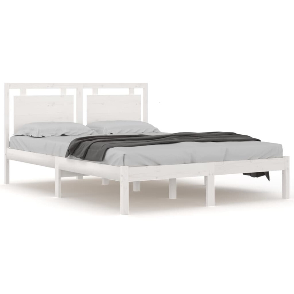 vidaXL Solid Wood Bed Frame White 140x200 cm Bedroom Wooden Bedstead Bed Base