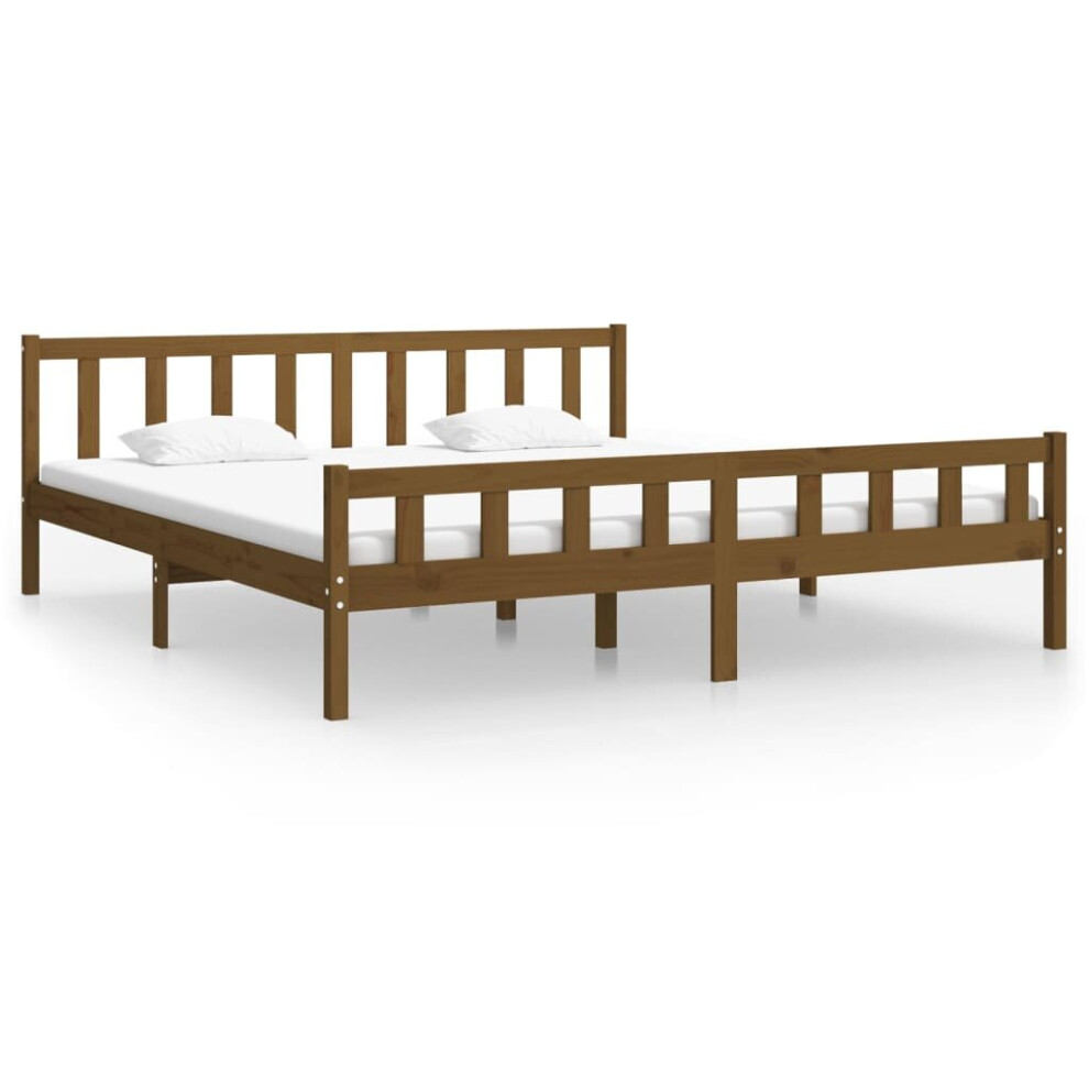 vidaXL Solid Wood Bed Frame Honey Brown 200x200 cm Wooden Bedstead Bed Base