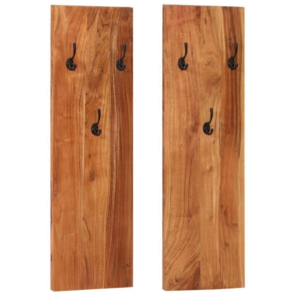 vidaXL 2x Solid Wood Acacia Wall-mounted Coat Racks Wooden Wall Peg Board