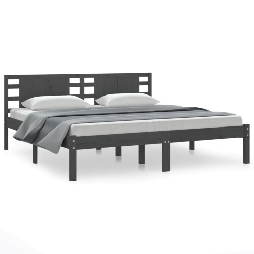 VidaXL vidaXL Solid Wood Pine Bed Frame Grey 200x200 cm Bedstead Platform Bed Frame 1