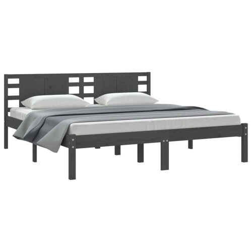 VidaXL vidaXL Solid Wood Pine Bed Frame Grey 200x200 cm Bedstead Platform Bed Frame 2