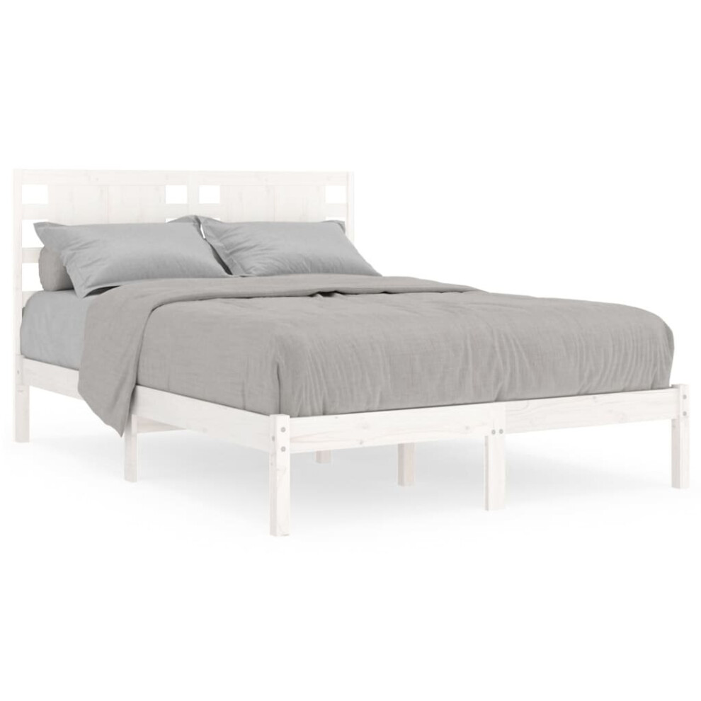 vidaXL Bed Frame Bed Base Platform Bed White Solid Wood 135x190 cm Double