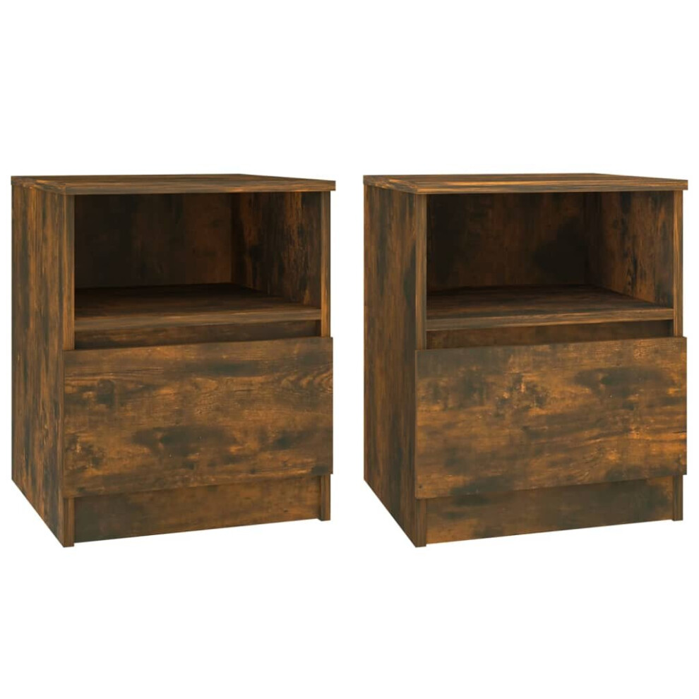 Vidaxl 2X Bedside Cabinets Smoked Oak Engineered Wood Nightstand Side Table