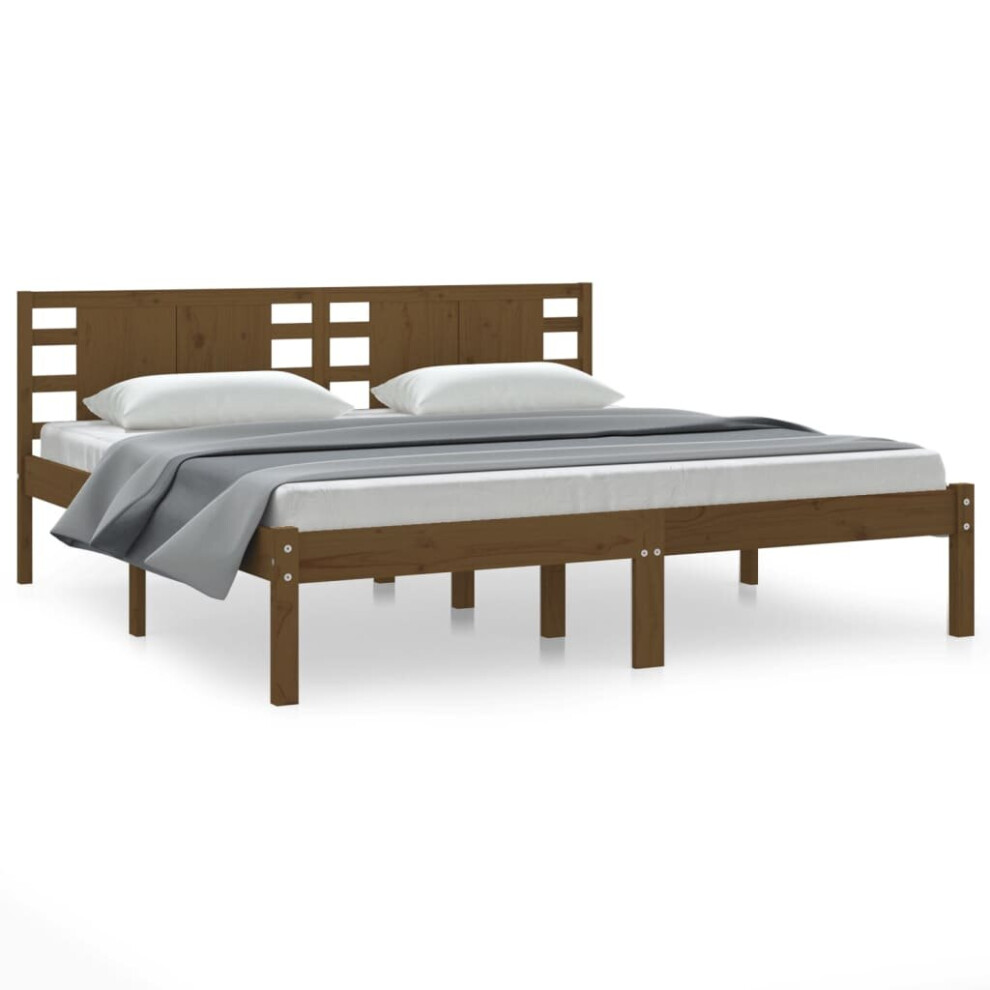 vidaXL Solid Wood Pine Bed Frame Honey Brown 200x200 cm Bedstead Bed Base