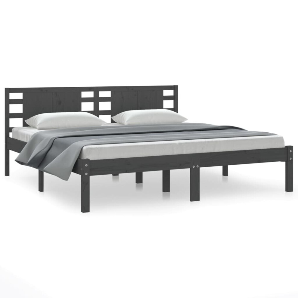 vidaXL Solid Wood Pine Bed Frame Grey 200x200 cm Bedstead Platform Bed Frame