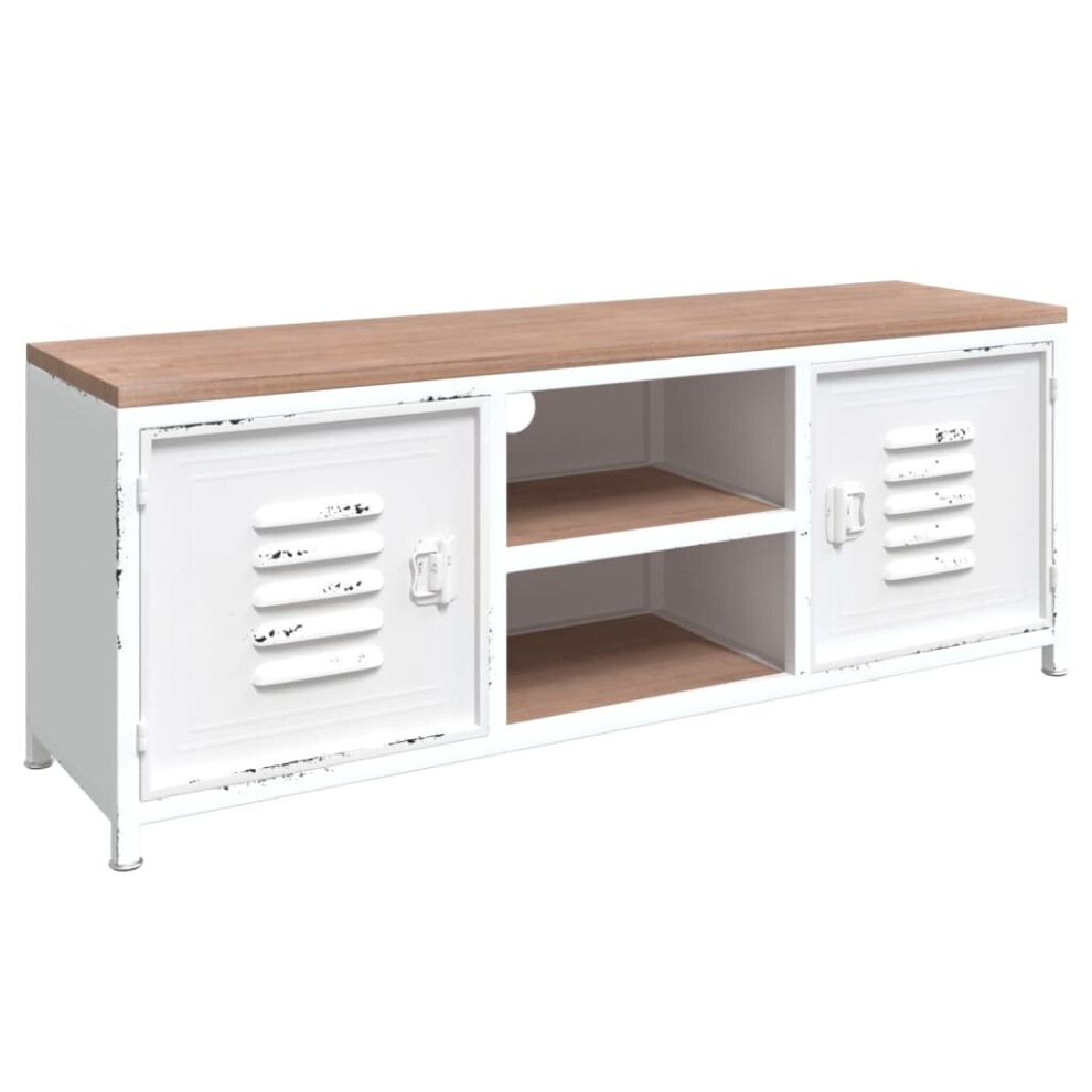 vidaXL Solid Wood Fir and Iron TV Cabinet White Wooden Sideboard Media Cabinet