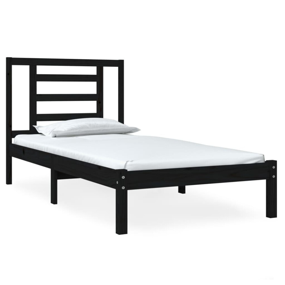 vidaXL Bed Frame Bed Base Platform Bed Black Solid Wood 75x190 cm Small Single