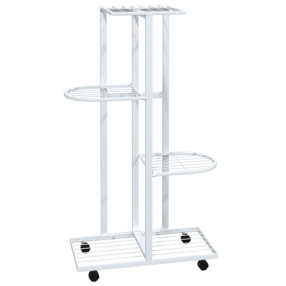 vidaXL 4-Floor Flower Stand with Wheels White Iron Plant Rack Flower Shelf