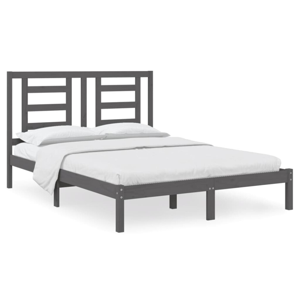 vidaXL Bed Frame Bed Base Platform Bed Grey Solid Wood Pine 135x190 cm Double