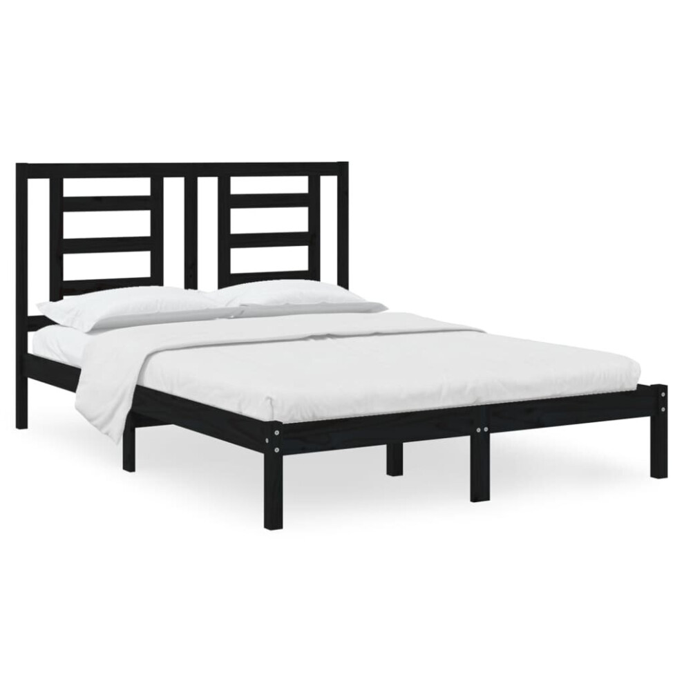 vidaXL Bed Frame Bed Base Platform Bed Black Solid Wood Pine 135x190 cm Double