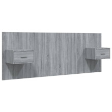 vidaXL Bed Headboard with Cabinets Grey Sonoma Engineered Wood Wall Nightstand