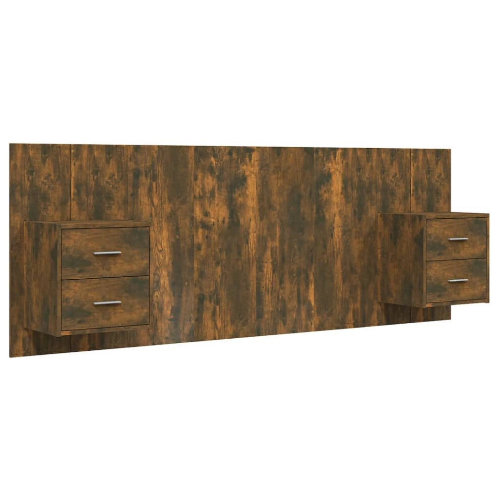 Vidaxl Bed Headboard With Cabinets Smoked Oak Engineered Wood Wall Nightstand
