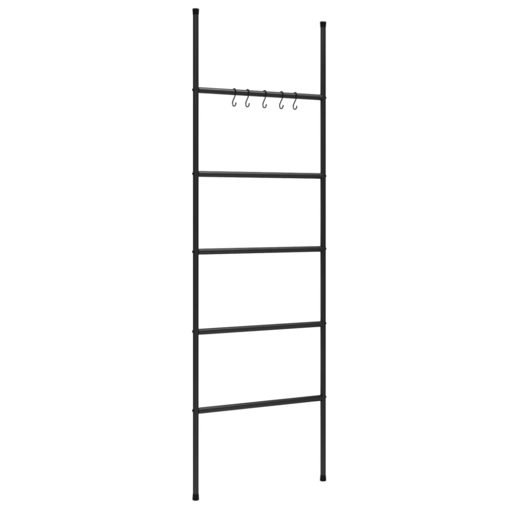 vidaXL Towel Rack Ladder with 5 Tiers Black Iron Wall Leaning Towel Ladder