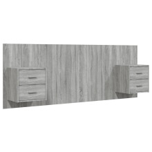 vidaXL Bed Headboard with Cabinets Grey Sonoma Engineered Wood Wall Nightstand