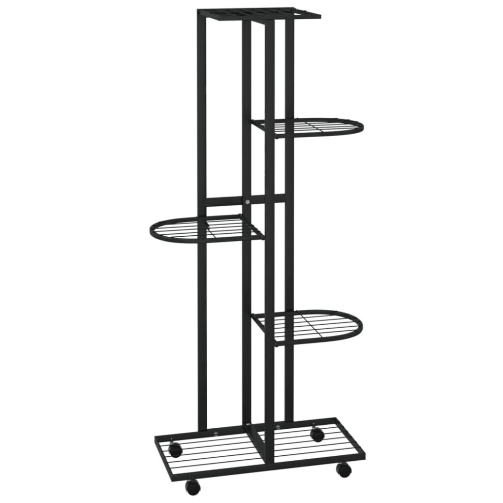 vidaXL 5-Floor Flower Stand with Wheels Black Iron Plant Rack Flower Shelf