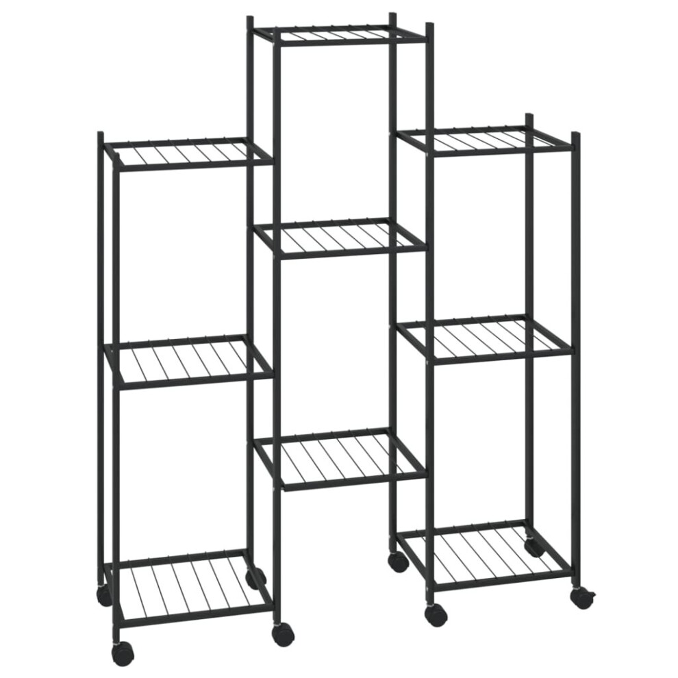 Vidaxl Flower Stand With Wheels 83X25x103.5 Cm Iron Tall Plant Stand Black