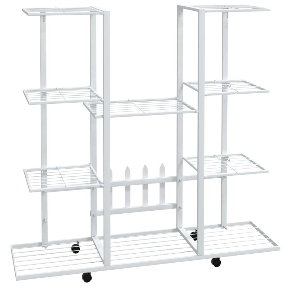 Vidaxl Flower Stand With Wheels 94.5X24.5x91.5 Cm Iron Tall Plant Stand White