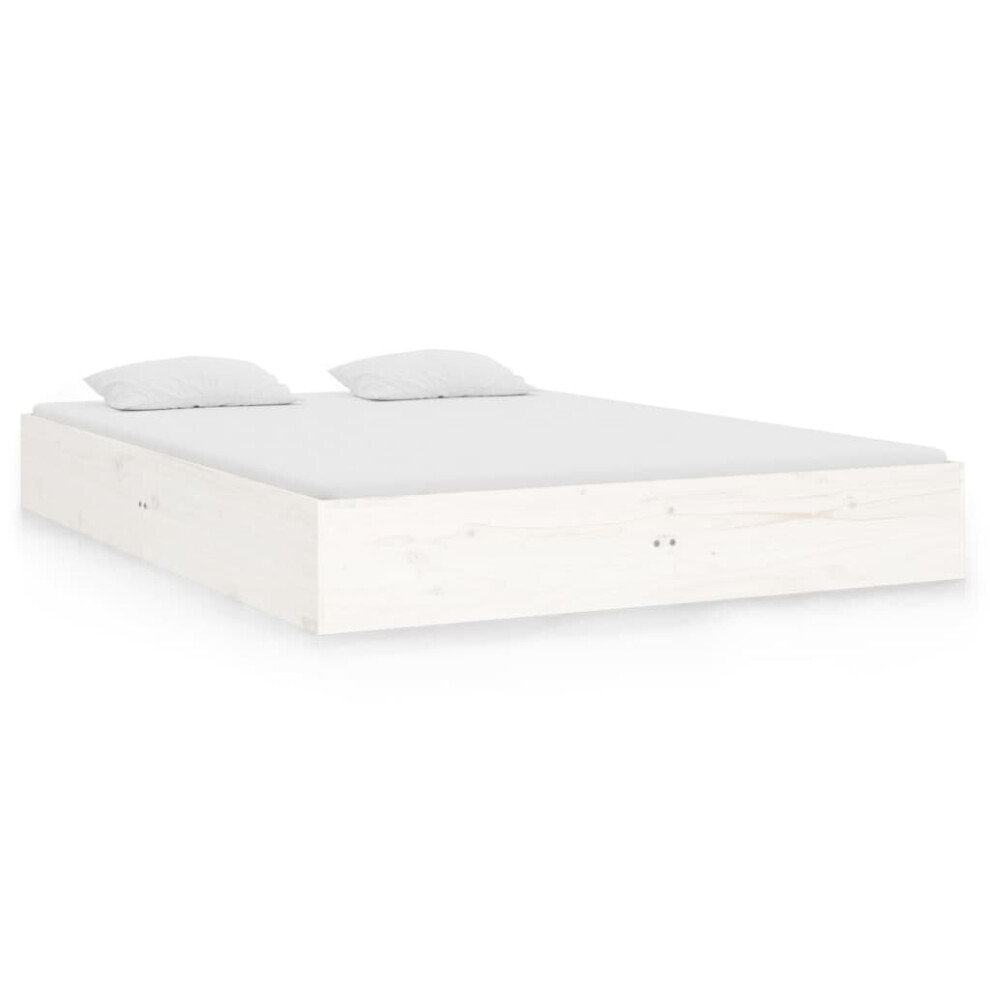 vidaXL Solid Wood Bed Frame White 140x190 cm Bedroom Wooden Bedstead Bed Base