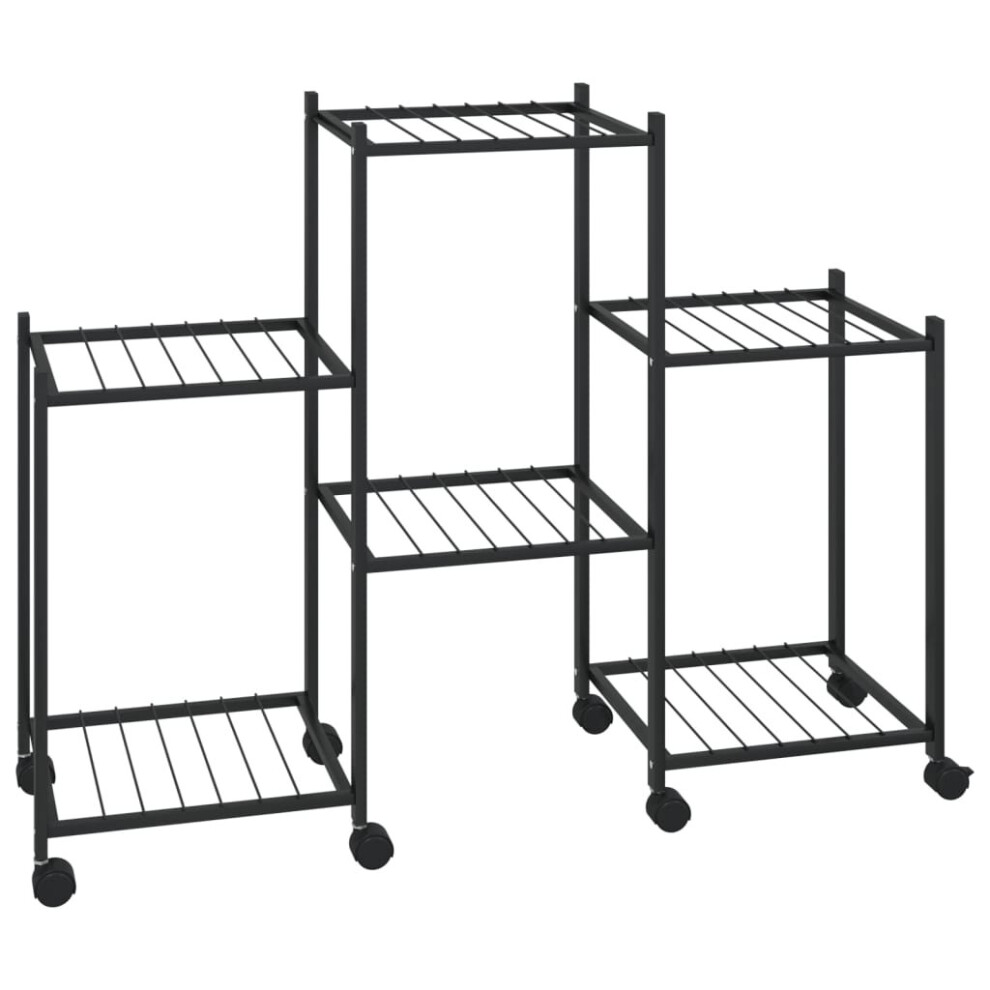 Vidaxl Flower Stand With Wheels 83X25x63.5 Cm Iron Tall Plant Stand Black