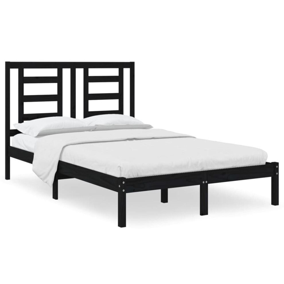 vidaXL Solid Wood Pine Bed Frame Black 120x200 cm Wooden Bedstead Bed Base