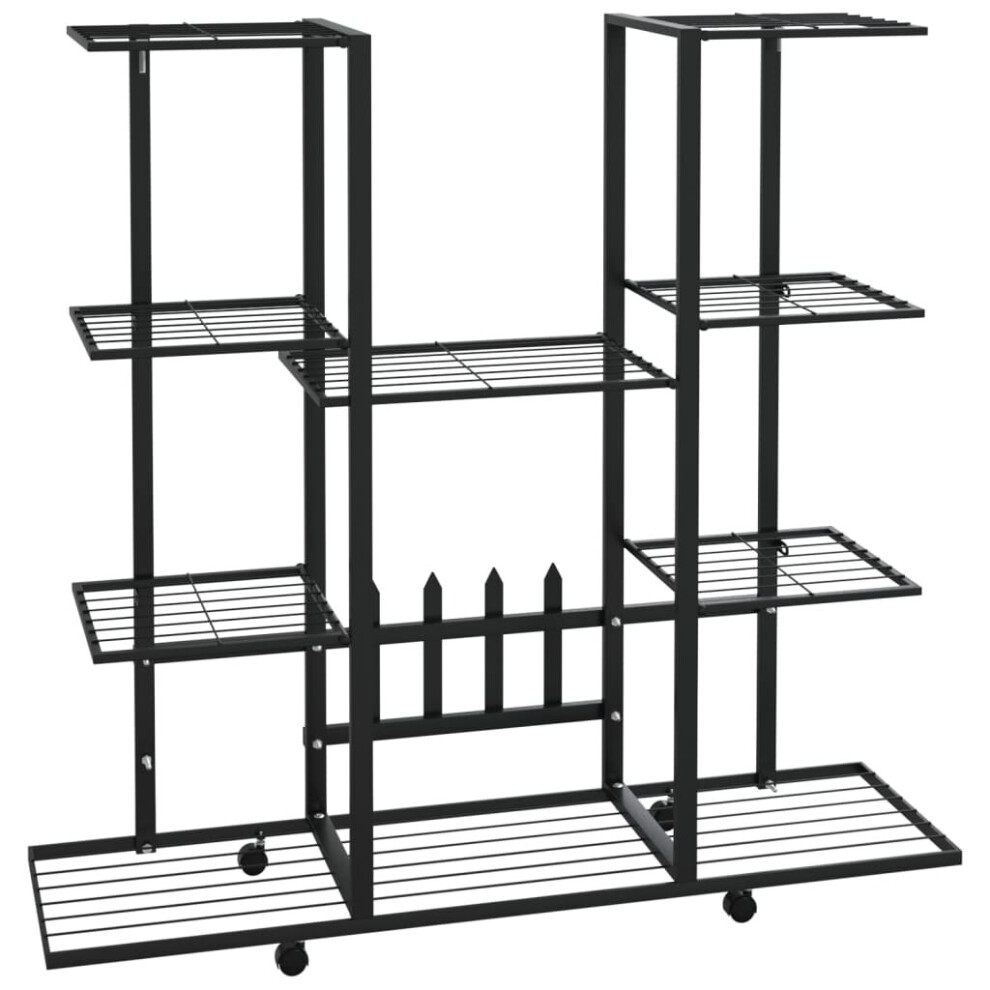 vidaXL Flower Stand with Wheels 94.5x24.5x91.5 cm Black Iron Tall Plant Stand