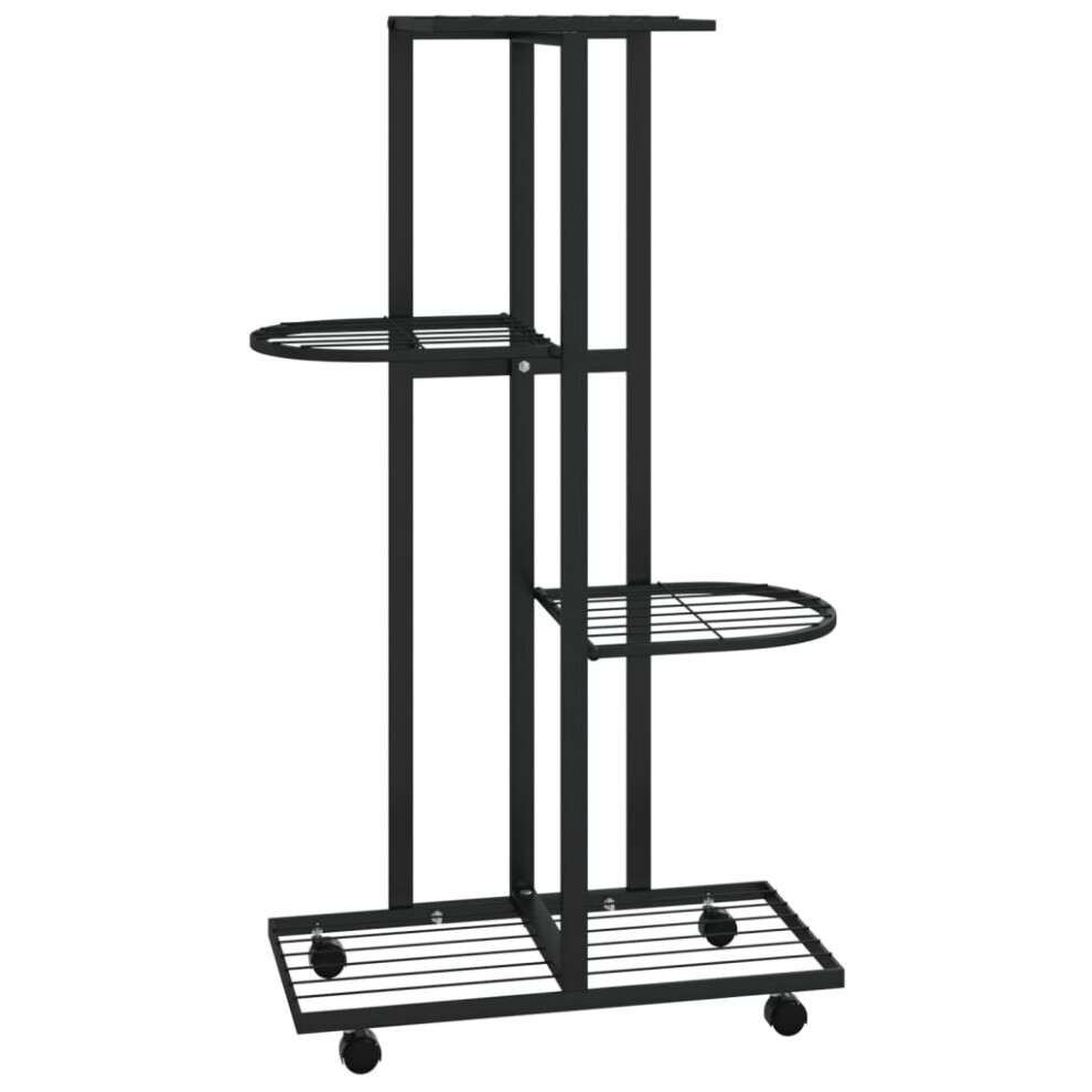 vidaXL 4-Floor Flower Stand with Wheels Black Iron Plant Rack Flower Shelf