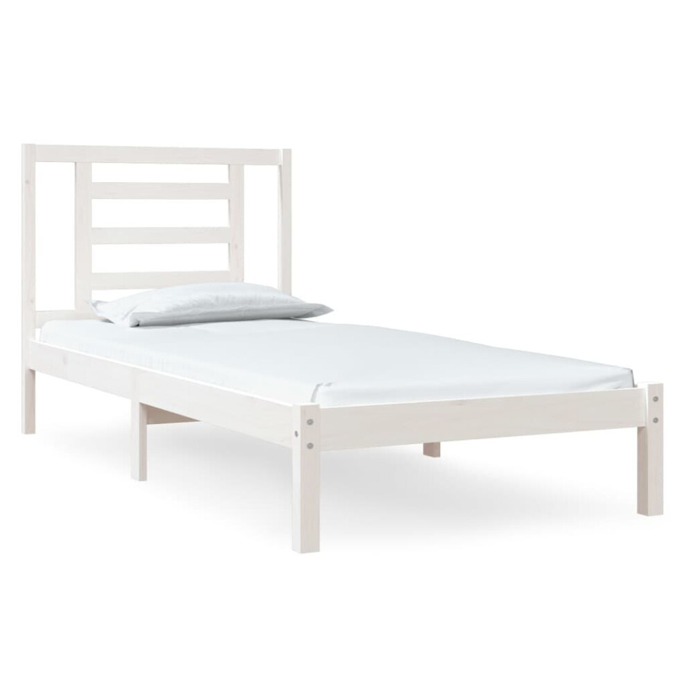 Vidaxl Solid Wood Pine Bed Frame White 90X200 Cm Wooden Bedstead Bed Base