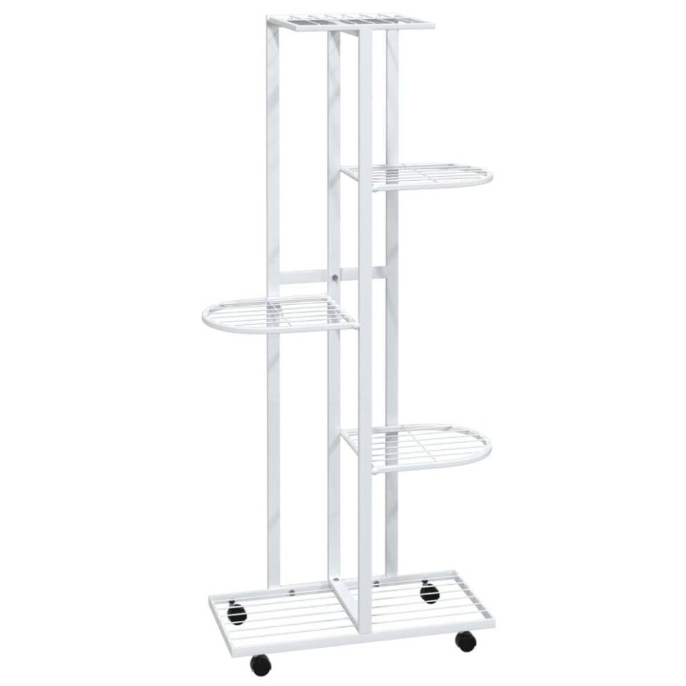 vidaXL 5-Floor Flower Stand with Wheels White Iron Plant Rack Flower Shelf