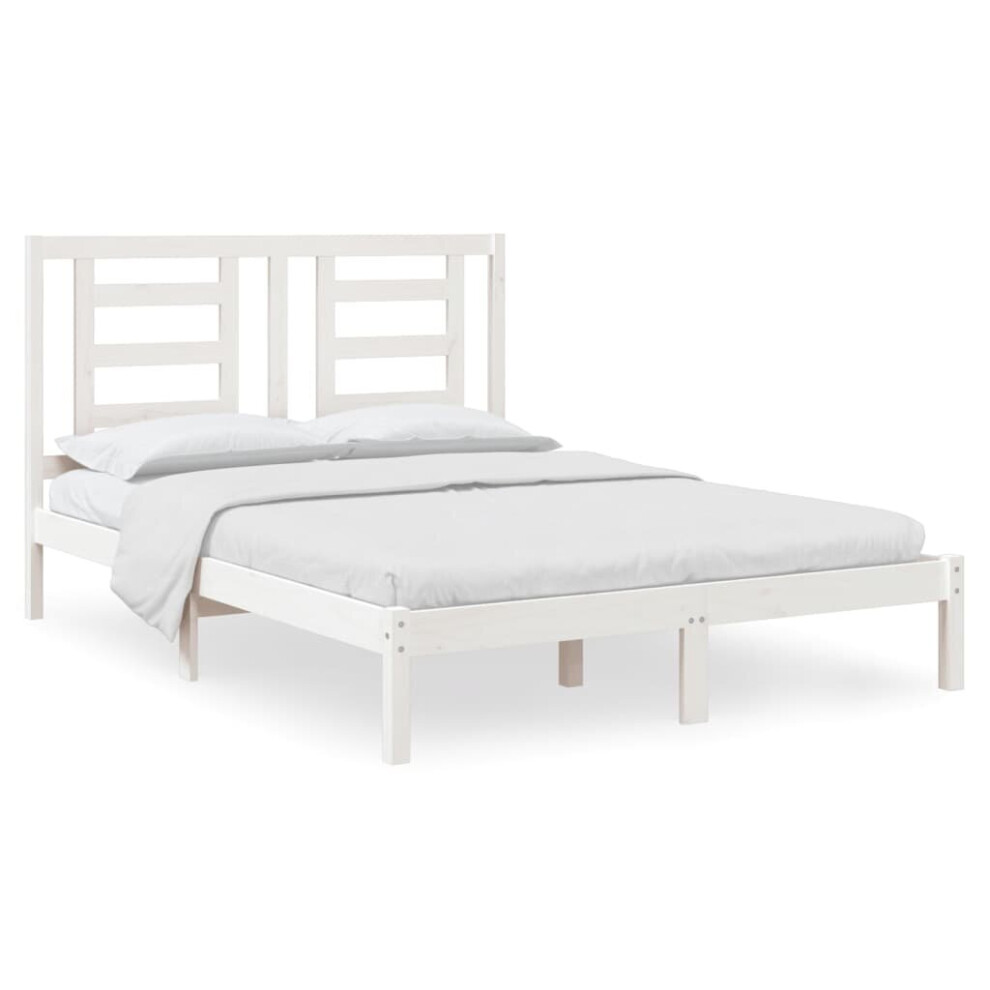 Vidaxl Solid Wood Pine Bed Frame White 140X200 Cm Wooden Bedstead Bed Base