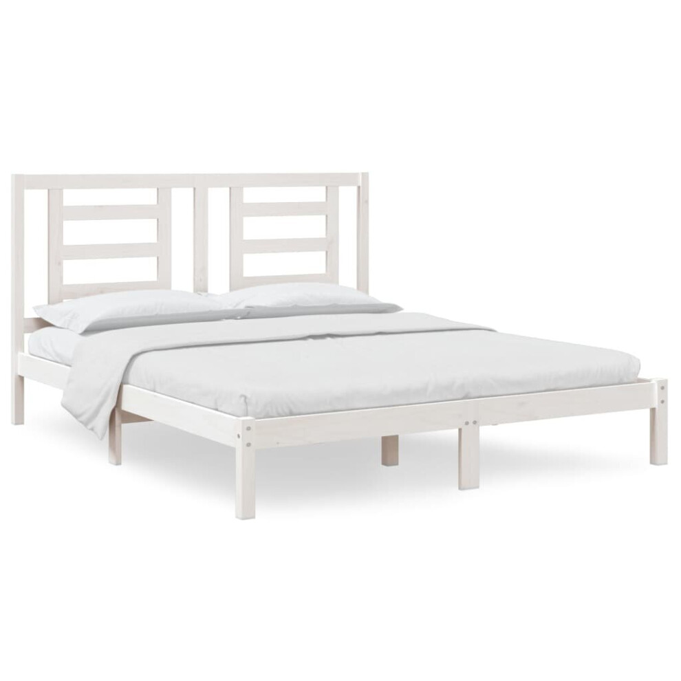 Vidaxl Solid Wood Pine Bed Frame White 160X200 Cm Wooden Bedstead Bed Base