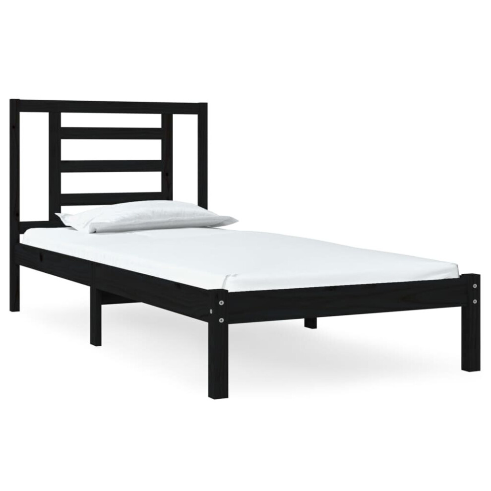 vidaXL Solid Wood Pine Bed Frame Black 100x200 cm Wooden Bedstead Bed Base