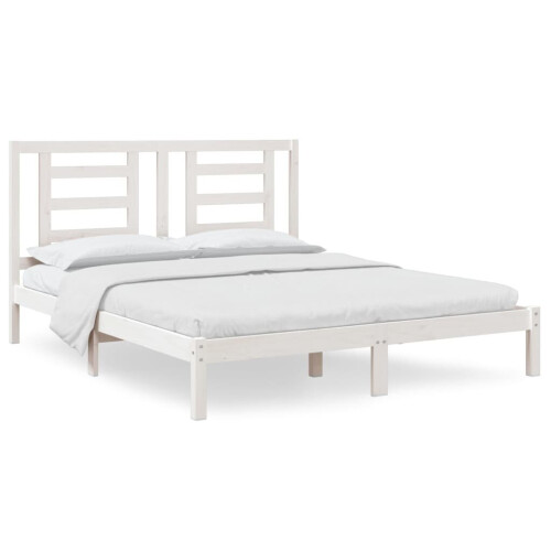 VidaXL vidaXL Solid Wood Pine Bed Frame White 160x200 cm Wooden Bedstead Bed Base 1