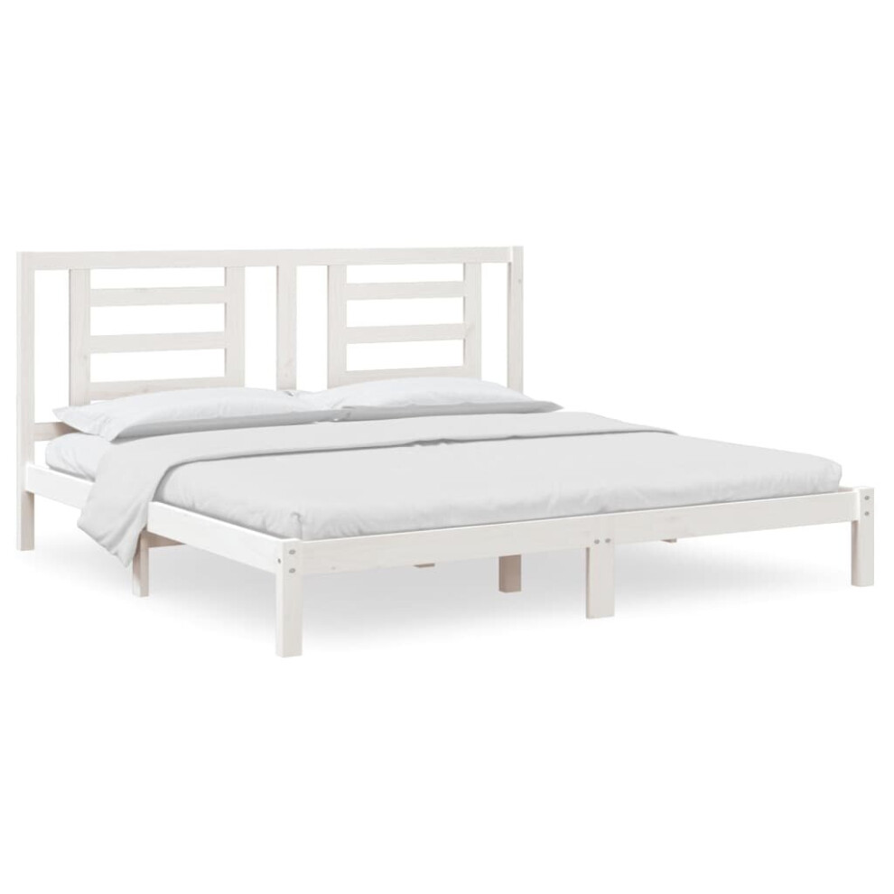 vidaXL Solid Wood Pine Bed Frame White 200x200 cm Wooden Bedstead Bed Base