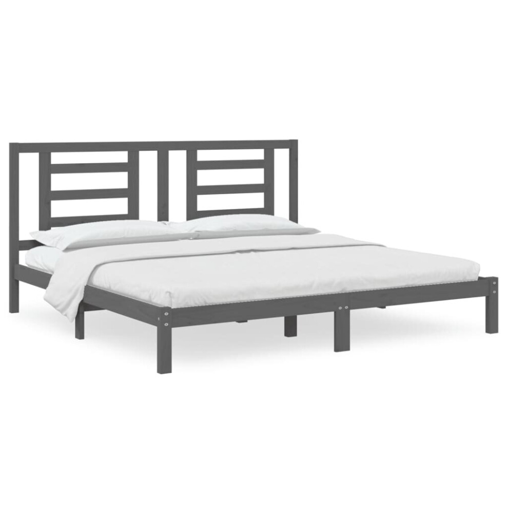 vidaXL Solid Wood Pine Bed Frame Grey 200x200 cm Wooden Bedstead Bed Base