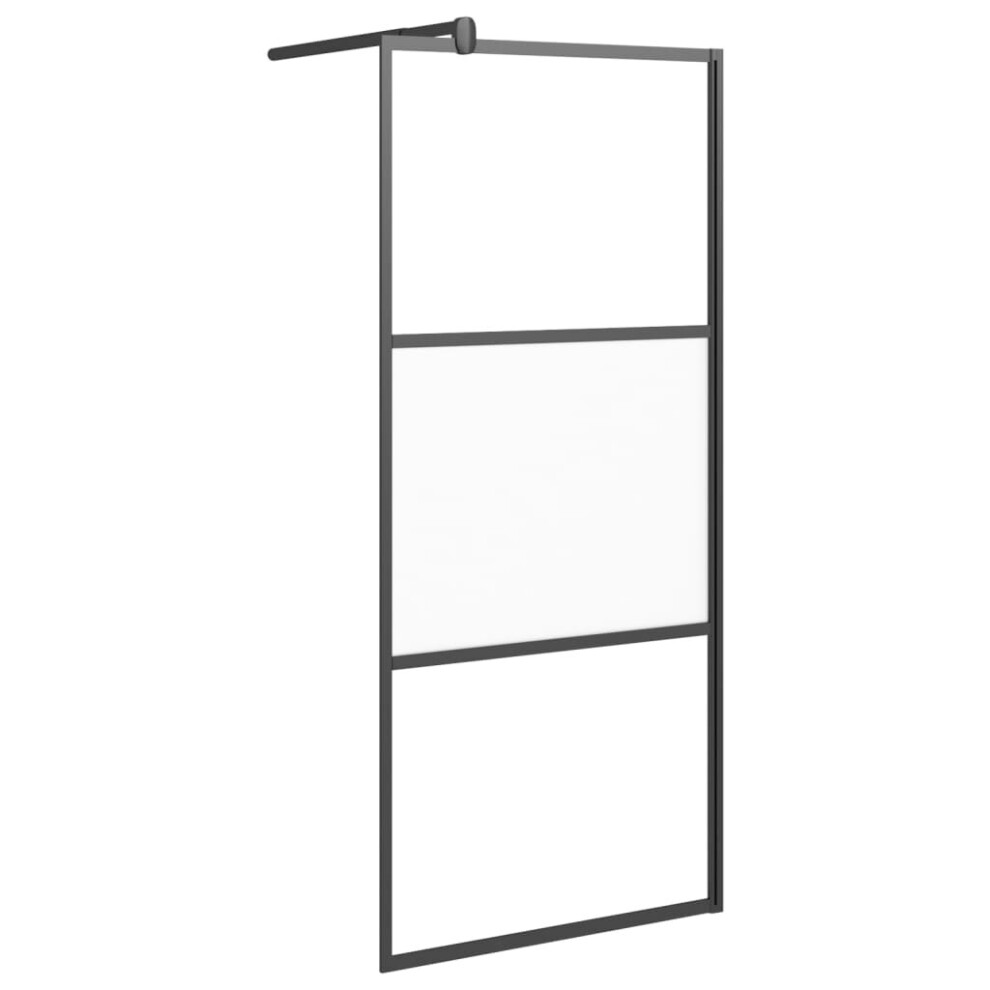 vidaXL Walk-in Shower Wall 90x195 cm Half Frosted ESG Glass Black Shower Wall