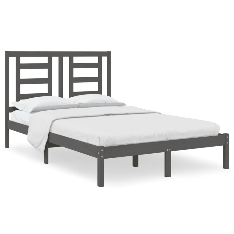 vidaXL Solid Wood Pine Bed Frame Grey 120x200 cm Wooden Bedstead Bed Base