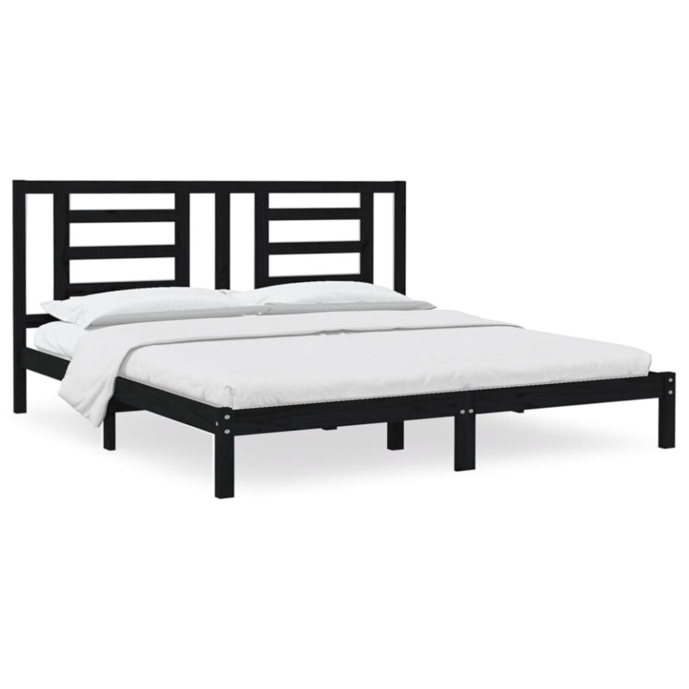 vidaXL Solid Wood Pine Bed Frame Black 200x200 cm Wooden Bedstead Bed Base