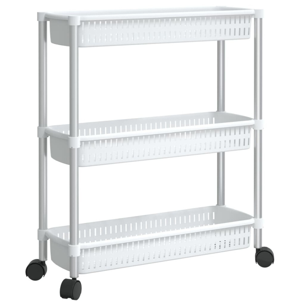 Vidaxl 3-Tier Storage Trolley Silver And White Aluminium Storage Rolling Cart