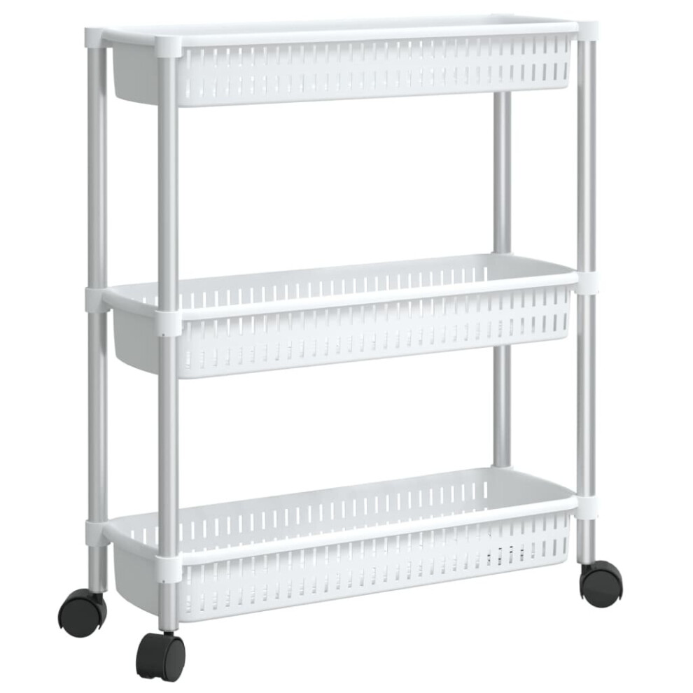 vidaXL 3-Tier Storage Trolley Silver and White Aluminium Storage Rolling Cart