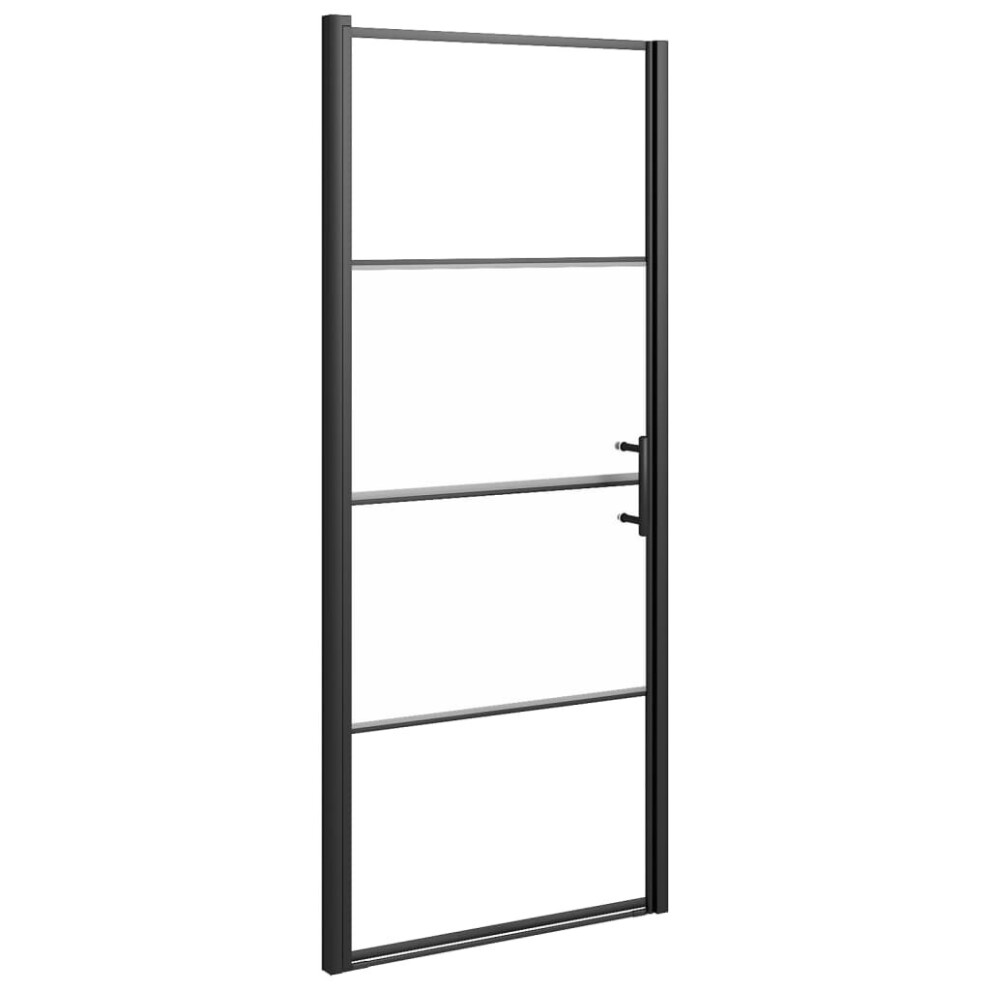 vidaXL Shower Door 91x195 cm Half Frosted Tempered Glass Black Bath Screen