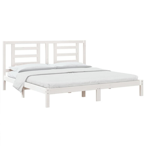 VidaXL vidaXL Solid Wood Pine Bed Frame White 200x200 cm Wooden Bedstead Bed Base 2