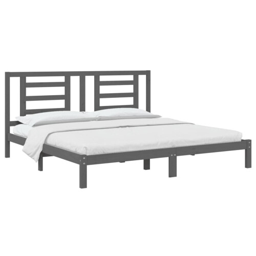 VidaXL vidaXL Solid Wood Pine Bed Frame Grey 200x200 cm Wooden Bedstead Bed Base 2
