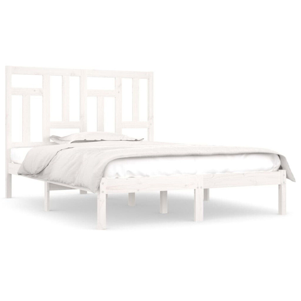 vidaXL Solid Wood Pine Bed Frame White 200x200 cm Wooden Bedstead Bed Base