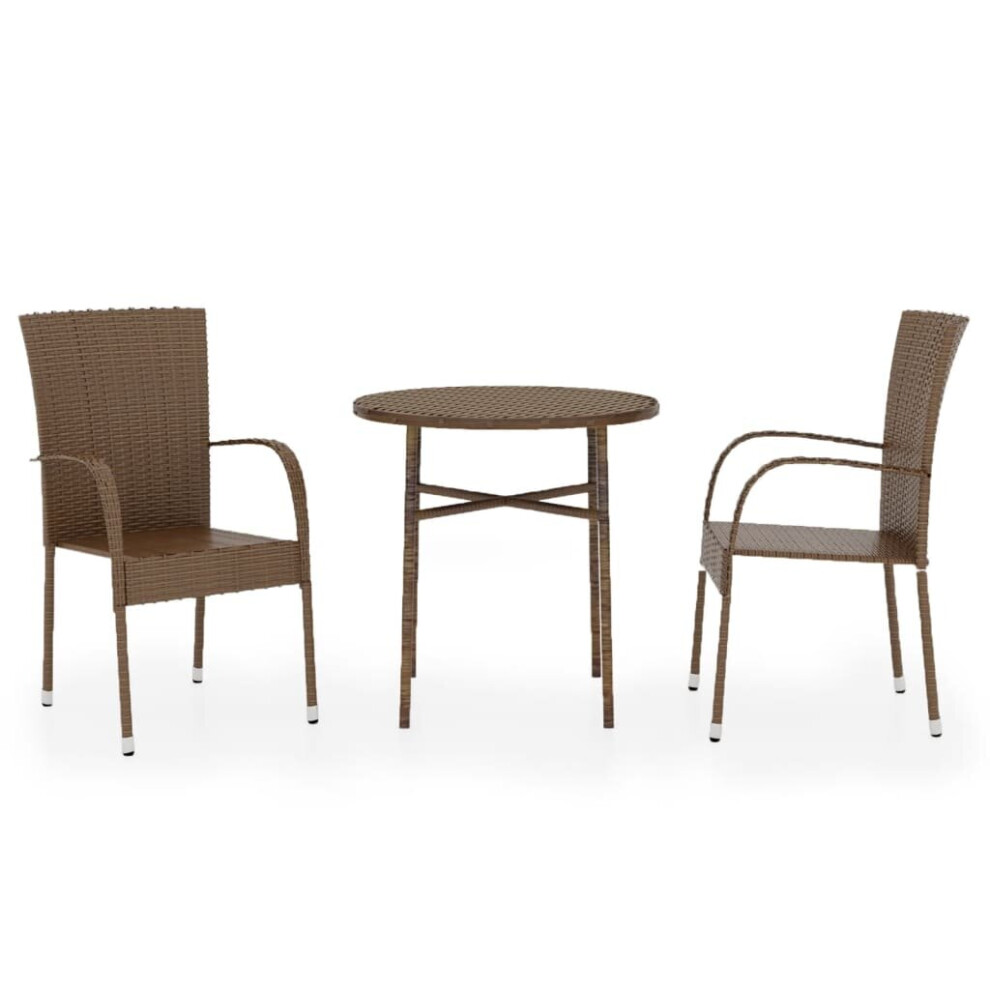 Vidaxl Garden Dining Set 3 Piece Poly Rattan Brown Table And Chair Furniture