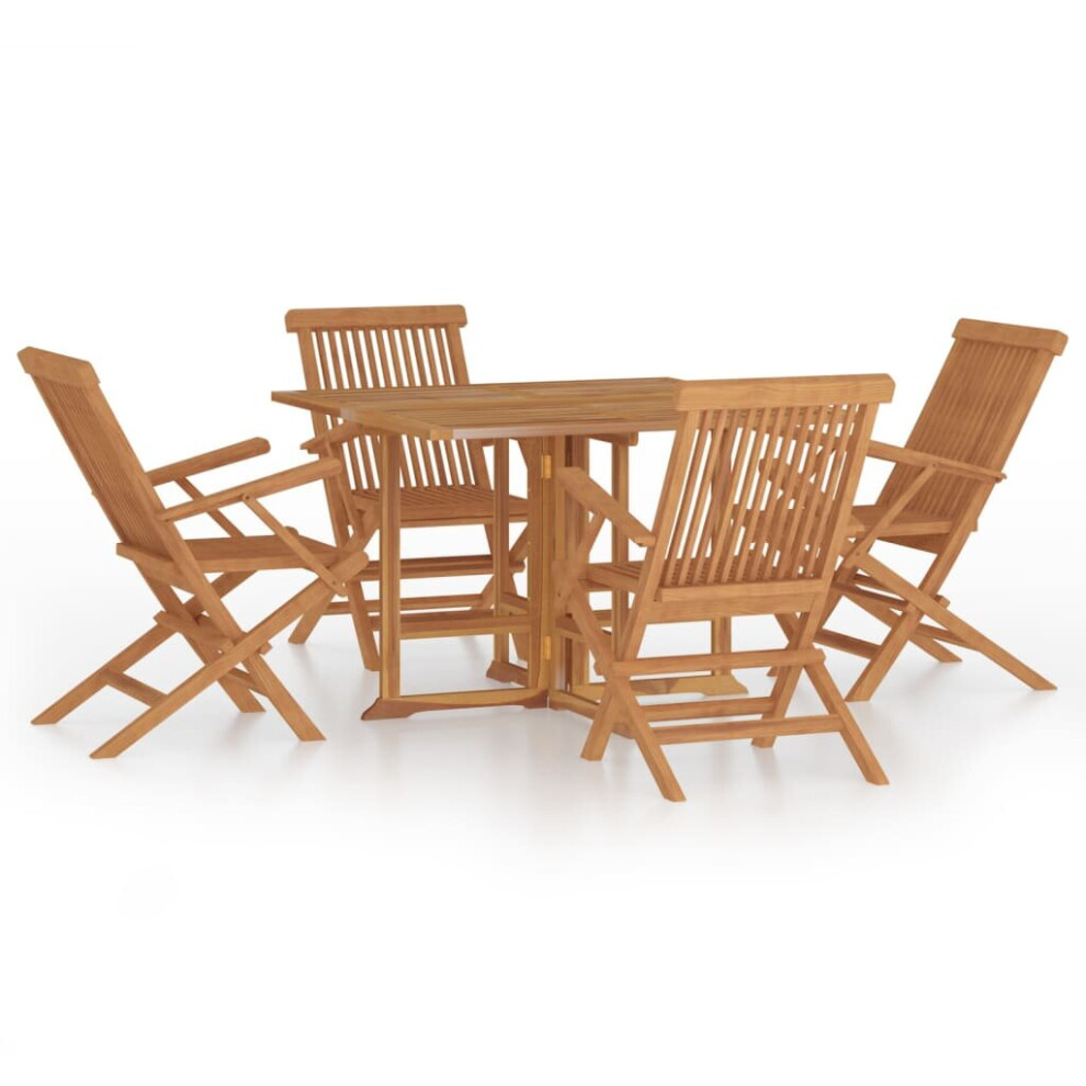 vidaXL Solid Wood Teak Folding Outdoor Dining Set 5 Piece Wooden Dining Set